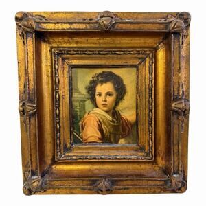 Vtg “The Good Shepherd” Italian Print Ornate Gilt Wood Frame Gold 10x11x2.5 in